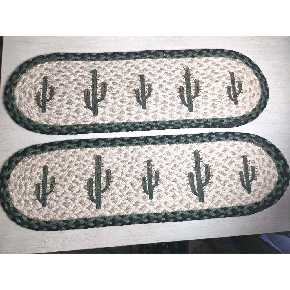 Southwest Braided Jute Table Runner Stair Tred Cactus Stencil 9x26 Set of 2